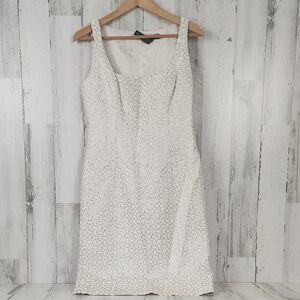 Lauren Ralph Lauren Cream Gold Patterned Sheath Dress Fully Lined Size 6